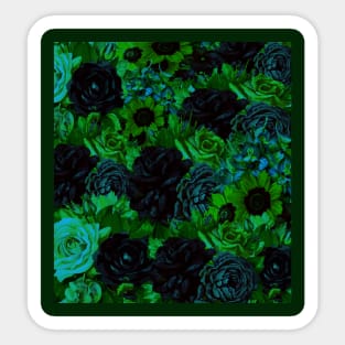 black and green flower pattern textile design Sticker